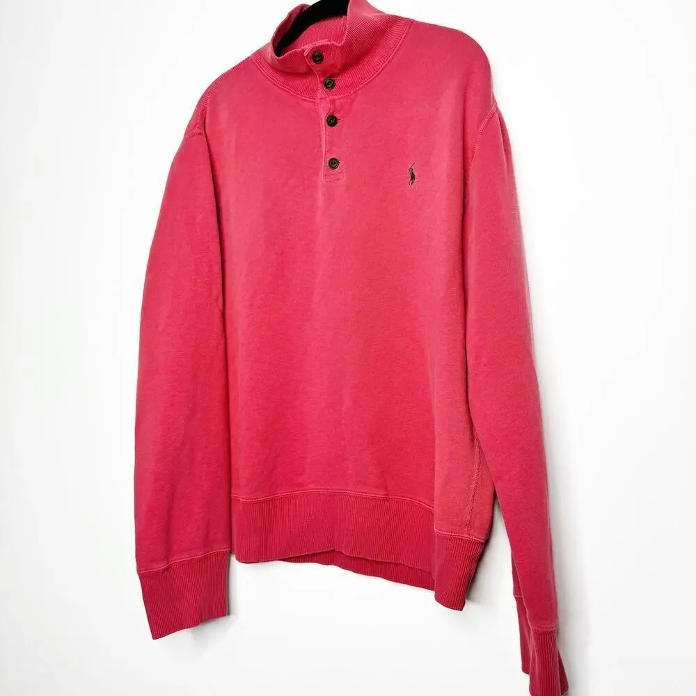 Polo Ralph Lauren Fleece Lined Mock Neck Henley Sweatshirt Red Men’s Large